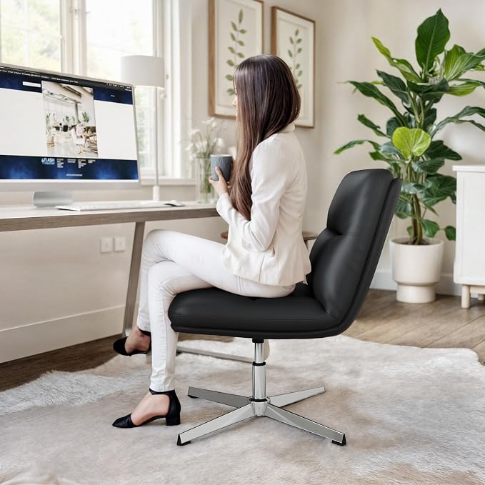 Flash Furniture Chloe Commercial Mid-Back Swivel Office Chair, Padded LeatherSoft, Adjustable Height, Ergonomic Mid-Rise Back, Armless, Stationary, Black/Chrome