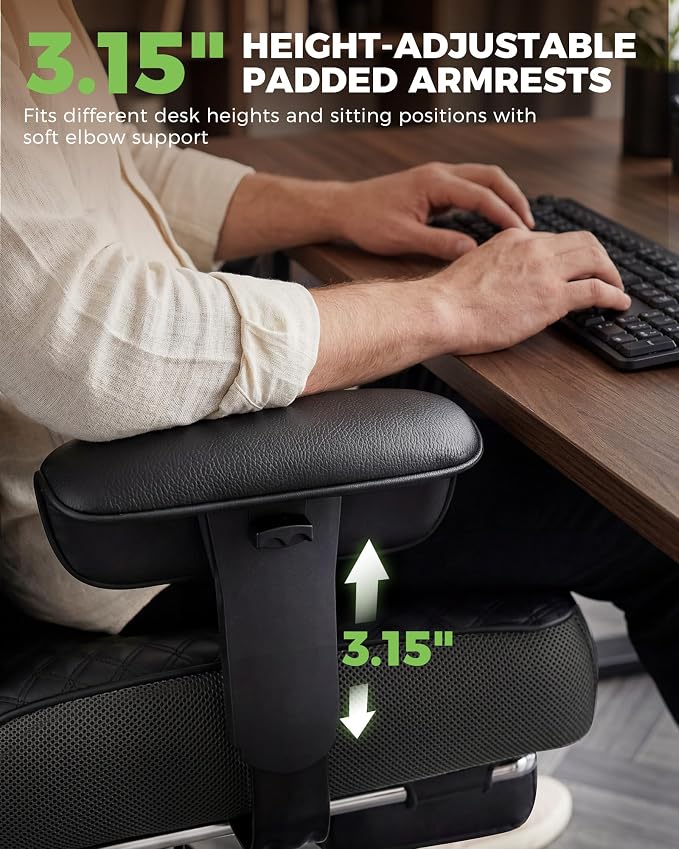 GTPLAYER Big and Tall Office Chair, High Back Computer Gaming Chair with Ergonomic Lumbar Support &Pocket Spring Cushion for Lower Back Pain Relief, Leather Executive Chair with Foot Rest, Black