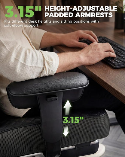 GTPLAYER Big and Tall Office Chair, High Back Computer Gaming Chair with Ergonomic Lumbar Support &Pocket Spring Cushion for Lower Back Pain Relief, Leather Executive Chair with Foot Rest, Black