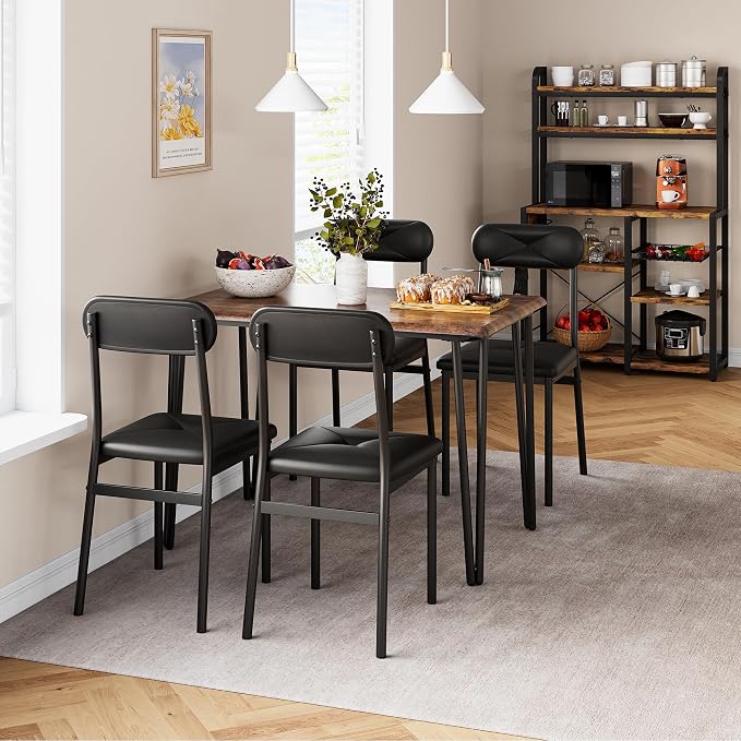 CABIHOME 4-Piece Compact Office Desk and Chair Set, Space Saving Dining Table and Chairs, Multi-Purpose MDF Table Set with Ergonomic Cushioned Chairs, Vintage Brown Waterproof, for Small Apartment/Kit