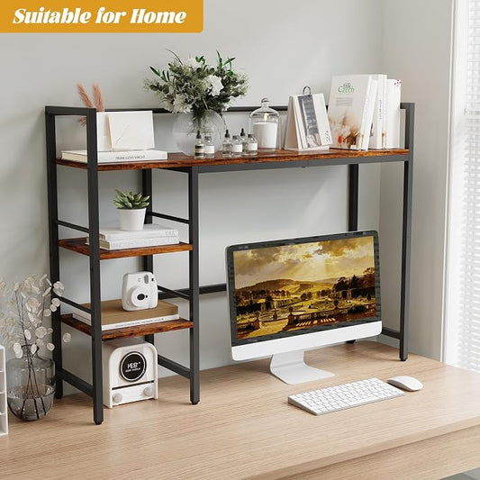 HavenlyYouth Desk Shelf, 38.6 Inch Wood Desk Organizer Shelf for Computer Monitor, Desk Hutch Storage, Desktop Shelf for Top of Desk, 3 Tier Desktop Bookshelf for Home Office Dorm, Rustic