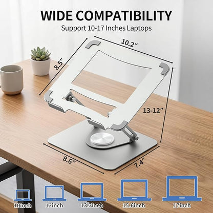 ALASHI Laptop Stand for Desk with 360° Rotating Base, Multi-Angle Adjustable Laptop Stands, Foldable Laptop Riser Compatible with 10 to 17 Inches PC Computer, Silver