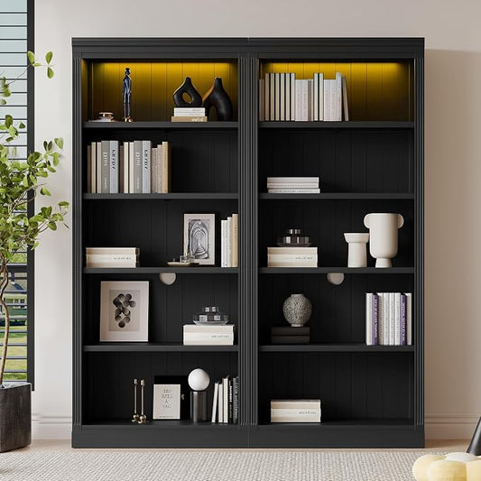 83" Tall Bookcase Suite with light strip, 5-Tier Wood Home Decor Bookcase Suite with Adjustable Shelves, Storage Organizer, Free Standing Storage Shelves Suite for Living Room,Home Office, Black