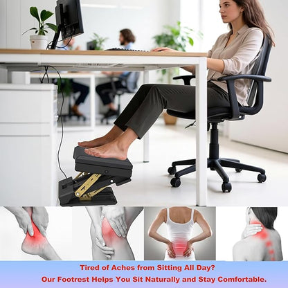 120 lbs Heavy Duty Adjustable Footrest Under Desk, No-Tool Quick Height & Angle Adjustment (5 Levels, 8 Angles), Ergonomic Foot Stool with Soft Memory Foam for Office, Gaming & Home(Black)