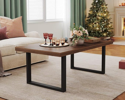 IBF Rustic Coffee Table, Simple Vintage Center Table, Minimalist Industrial Living Room Table, Farmhouse Wood and Metal Rectangle Tea Coffee Table for Home Bedroom Office, Walnut, 47 Inch
