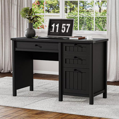 Farmhouse Executive Desk 45 inch Computer Desk with 4 Drawers, Smart Charging Station, Home Office & Study Room Essential for Remote Workers, Professionals & Students, Black