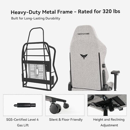 Gaming Chair - High Back Ergonomic Computer Chair with Lumbar Support, Video Game Chair-4D Adjustable Armrests,170° Reclining & 320lb Capacity,Fabric,Gray