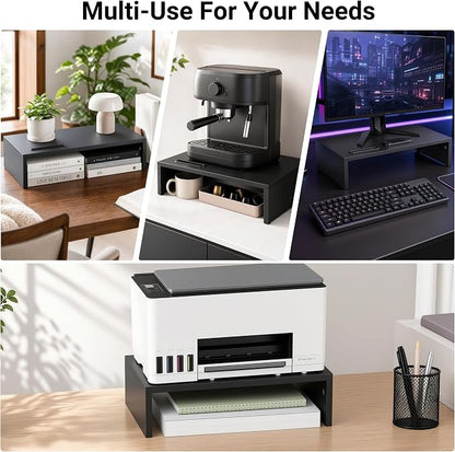 1home Monitor Stand Riser, 16.7 Inch Wood Monitor Riser Stand with Storage Organizer, Desktop Ergonomic Monitor Stand Riser with Cellphone Holder and Cable Management, Black