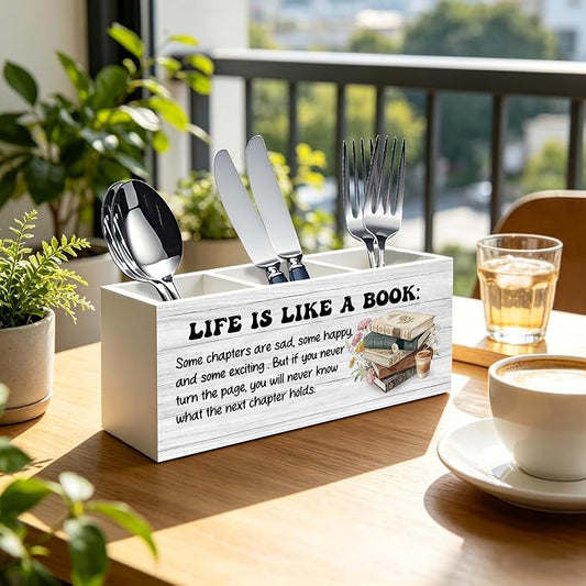 Inspirational Book Lover Gifts Pen Pencil Holder Organizer for Home Office Classroom Desk Accessories, Reader Gifts, Bookish Wood Signs for Reading Nook Corner Room Desk Tabletop Decor