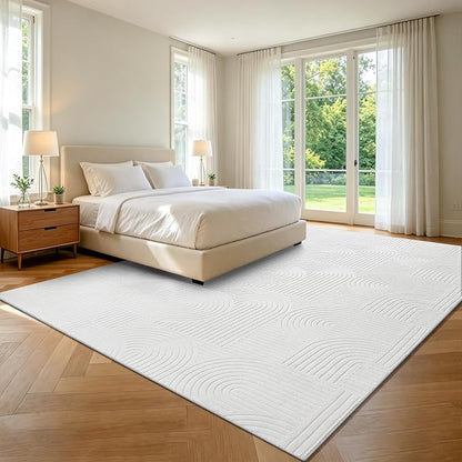 Pauwer 9x12 Washable Area Rugs for Living Room Modern White Solid Color Soft Fluffy Rugs for Bedroom Non Slip Boho Accent Indoor Mat Floor Carpet Cover for Kids Room Dining Room Kitchen Office