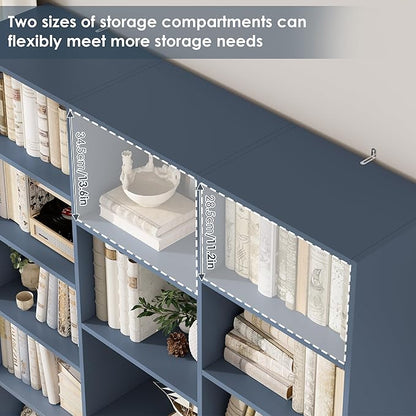 FACBOTALL Triple Wide Bookshelf, 6 Tier Large Bookshelf, Bookcase with 17 Open Display Shelves, 74'' Tall Bookcases and Bookshelves for Living Room, Home Office, Library, Blue