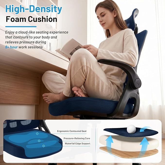 Office Chair Ergonomic Desk Chair with Adjustable Headrest Lumbar Support, High Back Breathable Mesh Chair with 120° Tilt & Flip-Up Armrests, Swivel Comfy Task Computer Chair for Work, Study