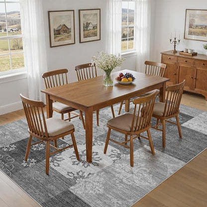 UERMEI 6x9 Area Rug for Living Room - Washable Vintage Carpet, Non-Slip Soft Large Indoor Floor Rugs for Bedroom Home Office & Under Dining Table Decor, Gray Block