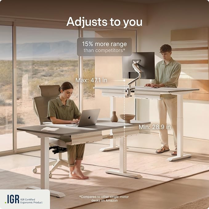 Desktronic HomeOne Standing Desk 54x28 — Ergonomic Sit Stand Home Office Desk, Made in Europe, Electric Dual Motor Height Adjustable, USB & USB-C Charging, Wobble-Free, Touchscreen, 3 Memory Presets