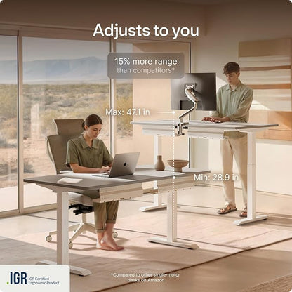 Desktronic HomeOne Standing Desk 54x28 — Ergonomic Sit Stand Home Office Desk, Made in Europe, Electric Dual Motor Height Adjustable, USB & USB-C Charging, Wobble-Free, Touchscreen, 3 Memory Presets