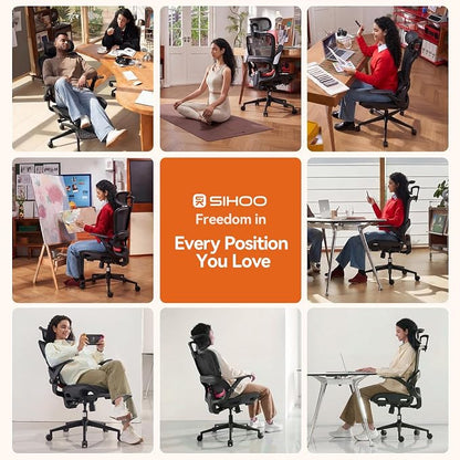 SIHOO B100 Office Chair, Ergonomic Office Chair Without Footrest, Computer Chair with Wide Headrest & Adaptive Lumbar Support, Flip-up Armrests, Swivel Desk Chair for Long Hours, Black