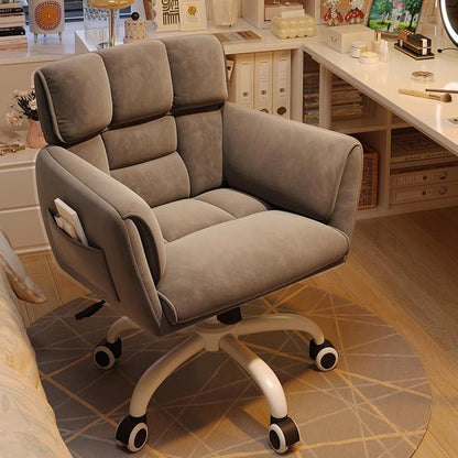 DurayLoly Home Office Chair with Wheels Soft-Touch Material,Modern Cute Vanity Chair with Back Adjustable Height Upholstered Comfy Desk Chairs with Side Pockets for Bedroom,Grey
