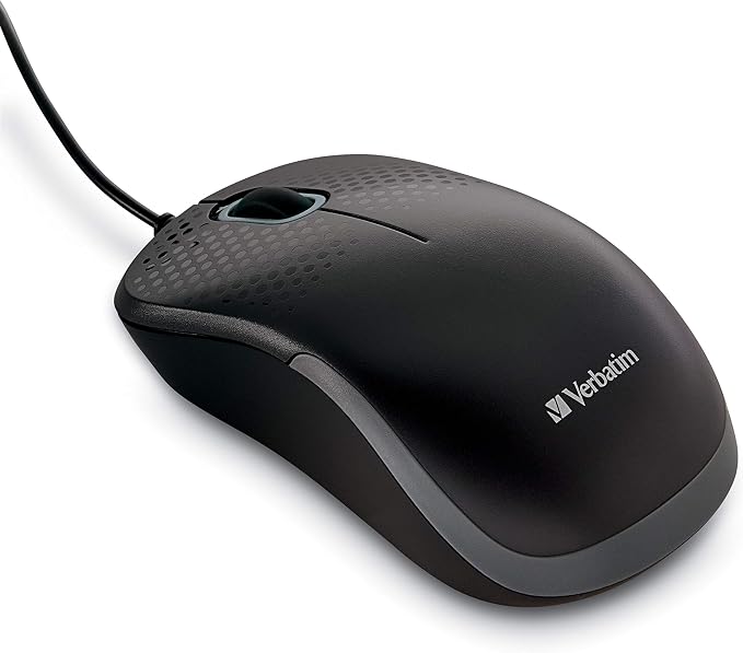 Verbatim USB Silent Corded Optical Mouse - Computer Wired Noiseless and Silent Click Mouse for Mac and PC - Black