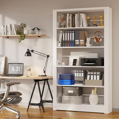 Metal White Bookshelf, 69" Tall Bookshelf with Adjustable Shelves, 5 Shelf Bookcase, Large Bookshelves and Bookcases, Book Shelf Organizer for Home Office, Library, Bedroom, Living Room