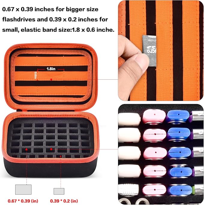 Comecase USB Flash Drive Case, Thumb Drive, Memory Card SD SDXC SDHC Card Holder Organizer, Electronic Accessories Storage Bag for SanDisk/SamData/Samsung/TOPESEL/PNY (Orange Inside, Large)
