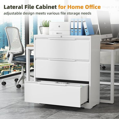 Lateral File Cabinet, 3 Drawer Lateral File Cabinet with Lock, Metal Lateral Filing Cabinet for Home Office, Office Organization Cabinet for Letter/Legal/F4/A4 Size