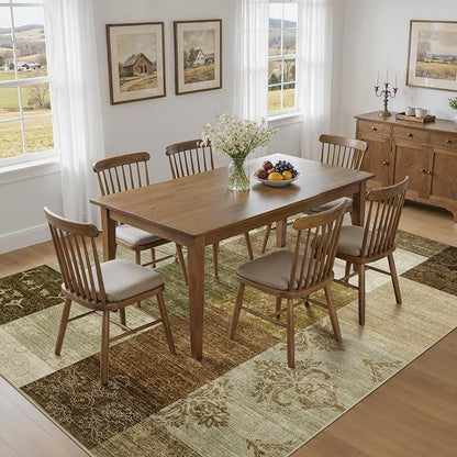 UERMEI 9x12 Area Rug for Living Room - Washable Neutral Modern Abstract Carpet, Non-Slip Soft Large Indoor Floor Rugs for Bedroom Home Office & Under Dining Table Decor, Brown/Green