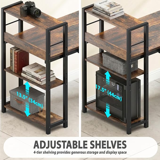 SHW 46-Inch Home Office Mission Computer Desk with Side Shelf and Drawer, Rustic Brown