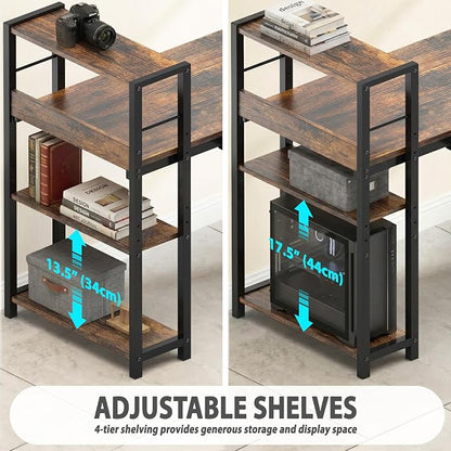 SHW 46-Inch Home Office Mission Computer Desk with Side Shelf and Drawer, Rustic Brown