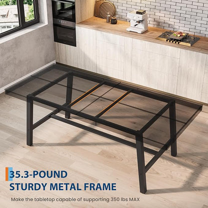 GarveeHome Industrial Dining Table for 6-8 People, 78.7" Long Large Kitchen Table with Sturdy Metal Frame, Rectangular Counter for Dinner, Kitchen, Dining Room (Black, 79" Non-extendable)