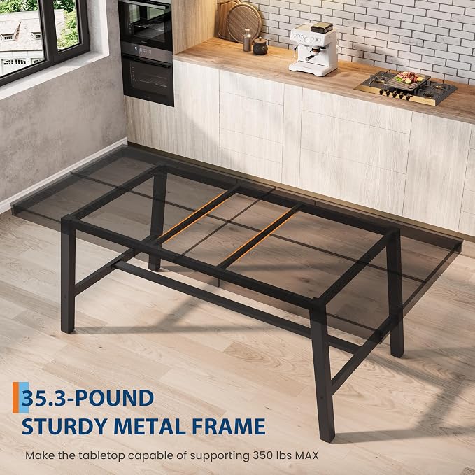 GarveeHome Industrial Dining Table for 8-10 People, 86.61" Long Large Kitchen Table with Sturdy Metal Frame, Rectangular Counter for Dinner, Kitchen, Dining Room (Black, 87" Non-extendable)