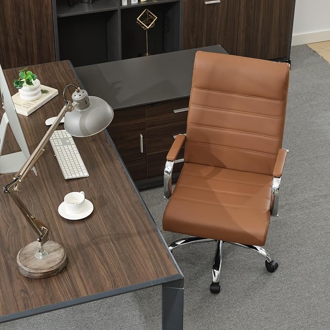Modern Office Desk Chair, Conference Room Chairs, High Back Ergonomic Home ofiice Chair, Adjustable Height Swivel Executive Computer Chair with Padded Seat and Armrest (Brown)