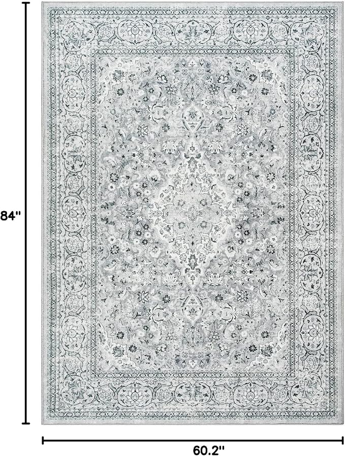 Goideal Washable Rug 5x7, Gray Area Rugs Non Slip, Indoor Low Pile Carpet with Rubber Backing for Living Room Kitchen Bathroom Entryway Office Bedroom