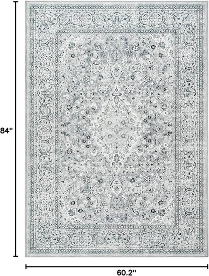 Goideal Washable Rug 5x7, Gray Area Rugs Non Slip, Indoor Low Pile Carpet with Rubber Backing for Living Room Kitchen Bathroom Entryway Office Bedroom