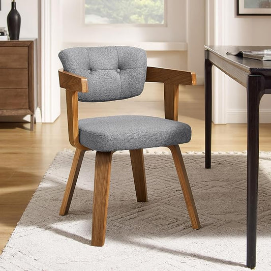 Art Leon Office Chair No Wheels - Mid Century Modern Chair, Fabric Upholstered Desk Chair Without Wheels, Accent Arm Chair with Wood Legs for Small Spaces Living Room Bedroom Study, Gray/Walnut