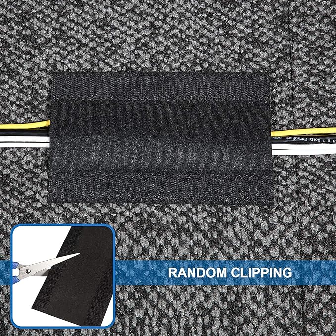 WILLBOND Carpet Cord Cover Cable Protector Floor Cover Cable Protector Management Only for Commercial Office Carpet(19.69 ft,Black)