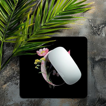 Mouse Pad Pinks Flowers Initial Letters Mousepad Desktop Laptop Computer Accessories Home Office Gaming Work Desk Computer Non-Slip Rubber Monogram Floral Alphabet A-Z mousepad (C)