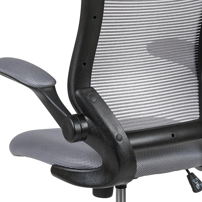Flash Furniture Kale Mid-Back Swivel Office Chair with Height Adjustable Foot Ring and Lumbar Support, Mesh Executive Chair with Armrests, Dark Gray
