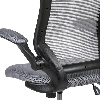 Flash Furniture Kale Mid-Back Swivel Office Chair with Height Adjustable Foot Ring and Lumbar Support, Mesh Executive Chair with Armrests, Dark Gray