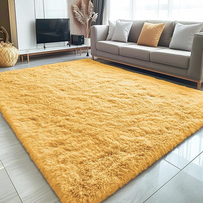 OLANLY 5x8 Machine Washable Large Area Rugs for Living Room, Bedroom, Soft Fluffy Shaggy Bedside Rug, Indoor Floor Carpet for Kids Girls and Boys, Dorms, Nursery, Home Decor Aesthetic, Mustard Yellow
