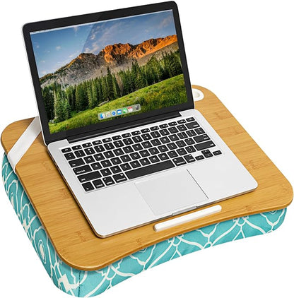 LAPGEAR Designer Lap Desk with Phone Holder and Device Ledge - Aqua Trellis - Fits up to 15.6 Inch Laptops - Style No. 45422