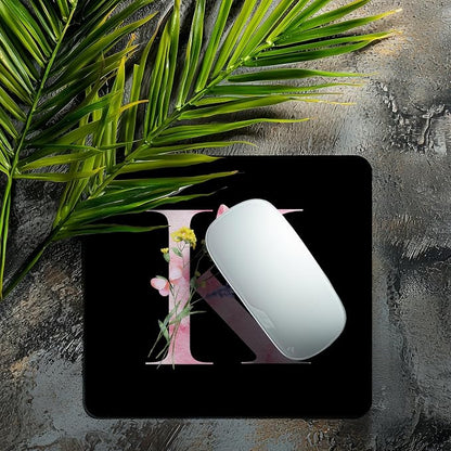 Mouse Pad Pinks Flowers Initial Letters Mousepad Desktop Laptop Computer Accessories Home Office Gaming Work Desk Computer Non-Slip Rubber Monogram Floral Alphabet A-Z mousepad (K)