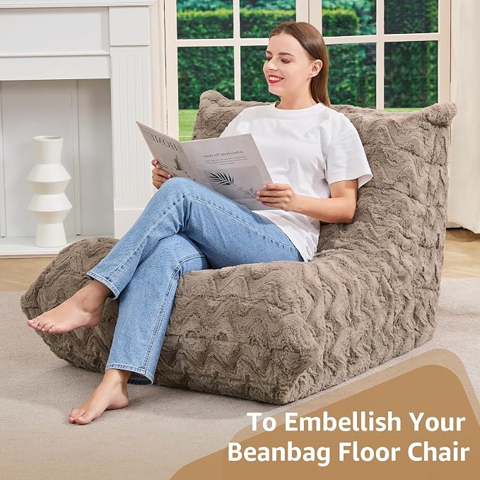 Hobestluk Adults Bean Bag Chair Faux Fur BeanBag Couch for Living Room | Brown Chevron,Ergonomic Design,Memory Foam,UltraSoft,Anti-slip Bottom,No Assembly Required,Decorative Style for Living Room