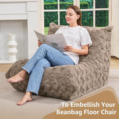 Hobestluk Adults Bean Bag Chair Faux Fur BeanBag Couch for Living Room | Brown Chevron,Ergonomic Design,Memory Foam,UltraSoft,Anti-slip Bottom,No Assembly Required,Decorative Style for Living Room