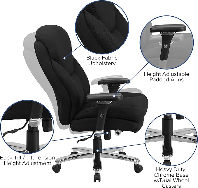 Flash Furniture Hercules Series Swivel Office Chair with Extra Wide Seat, Ergonomic High-Back Executive Chair with Padded Seat and Arms, Black