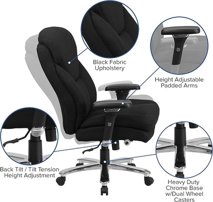 Flash Furniture Hercules Series Swivel Office Chair with Extra Wide Seat, Ergonomic High-Back Executive Chair with Padded Seat and Arms, Black