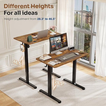 Monomi Small Electric Standing Desk, 35" x 24" Whole Piece Height Adjustable with Memory Controller, Sit to Stand Desk Workstation for Home Office,Rustic Brown