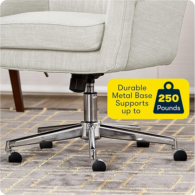 Serta Ashland Home Office Desk Chair with Button Tufted Mid-Back, Memory Foam Cushion and Padded Arms, Mid Century Modern Vanity Armchair with Wheels for Bedroom, Chrome Metal Base, Ivory