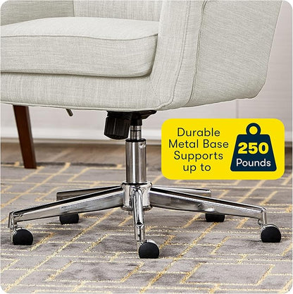Serta Ashland Home Office Desk Chair with Button Tufted Mid-Back, Memory Foam Cushion and Padded Arms, Mid Century Modern Vanity Armchair with Wheels for Bedroom, Chrome Metal Base, Ivory