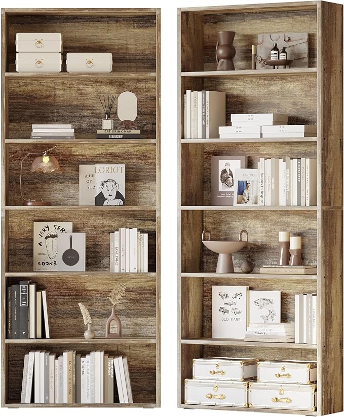 IRONCK Bookshelves and Bookcases Set of 2 Floor Standing 6 Tiers Display Storage Shelves 70 in Tall Bookcase Home Decor Furniture for Home Office, Living Room, Bed Room