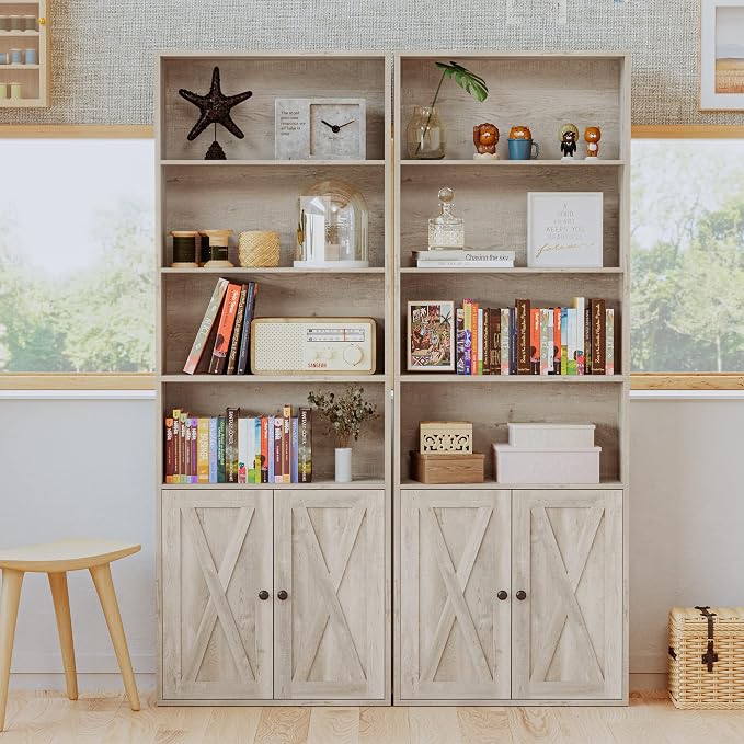 IRONCK Industrial Bookshelves and Bookcases with Doors Floor Standing 6 Shelf Display Storage Shelves 70 in Tall Bookcase for Home Office, Living Room